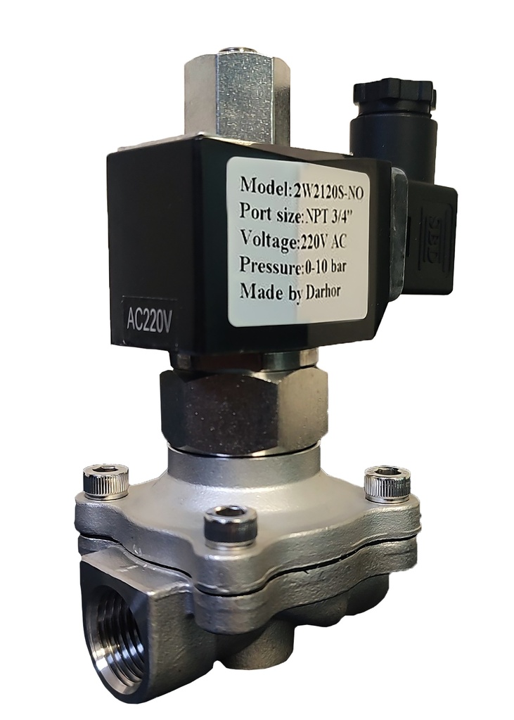 DARHOR COMPANY - 2W21-S-N-20-AC220V-NO - 3/4" Stainless Steel Solenoid Valve 220 VAC