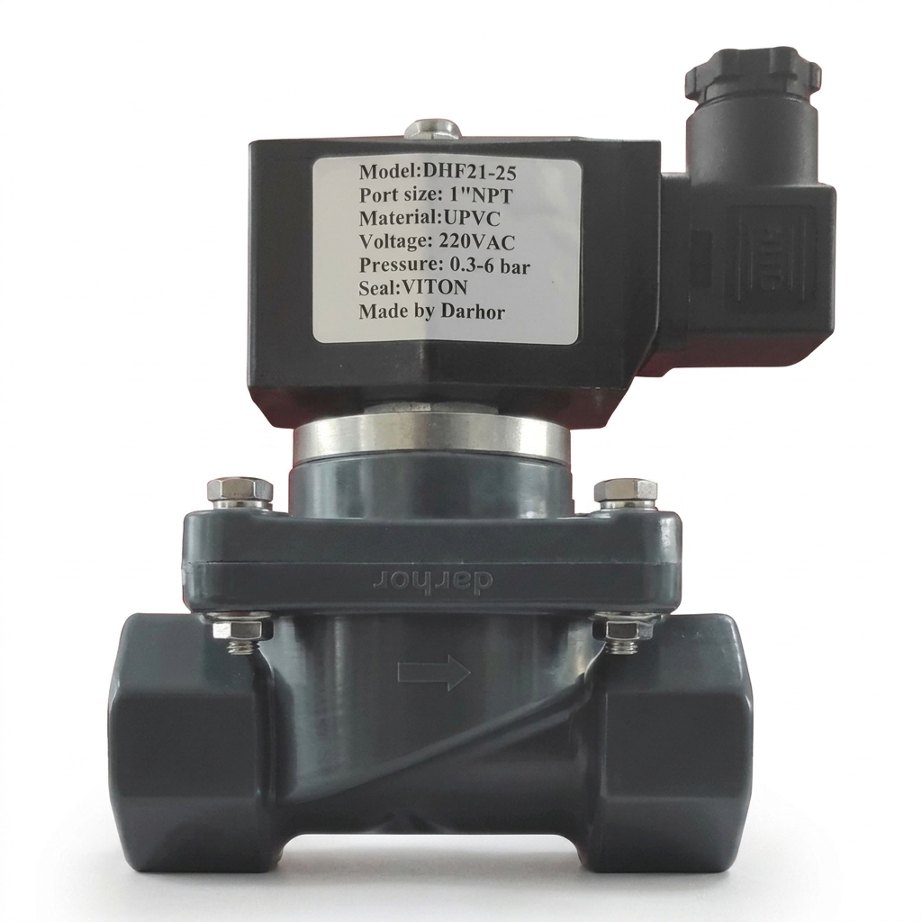 DARHOR COMPANY - DHF21-UP-N-25-AC220V - 1" anti-corrosion UPVC solenoid valve 220 VAC