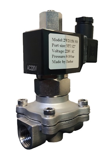 [262008] DARHOR COMPANY - 2W21-S-N-15-AC220V-NO - 1/2" Stainless Steel Solenoid Valve 220 VAC