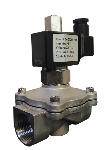 [262010] DARHOR COMPANY - 2W21-S-N-25-AC220V-NO - Válvula solenoide de acero inoxidable de 1" 220 VAC