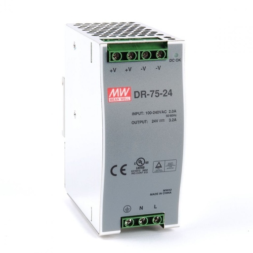 [206001] MEAN WELL - DR-75-24-3.2 - DIN Rail Power Supply 75W 24VDC 3.2A