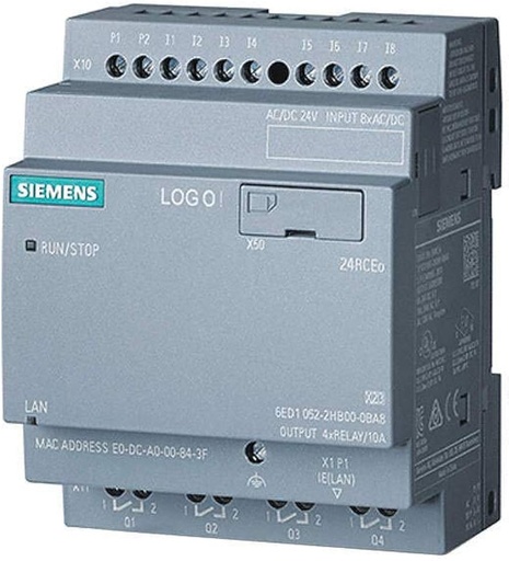 [227011] SIEMENS - 6ED1052-2HB08-0BA2 LOGO! 24RCEO (AC), logic module, PS/I/O: 24 V DC/24 V AC/relay, 8 DI/4DO, without display